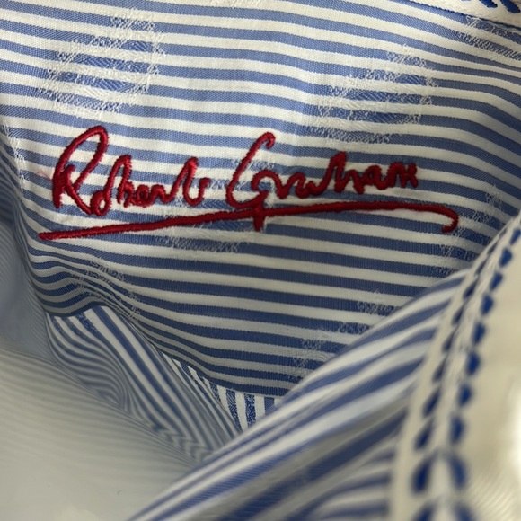ROBERT GRAHAM mens long sleeve, blue & white striped button down w/shadow stitch - Picture 5 of 6